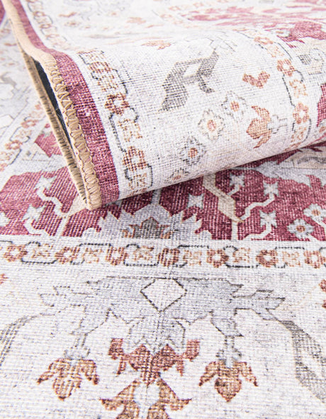 Washable Burgundy Red 5' 1 x 5' 1 Timeless Round Area Rug Easy to Clean Stain Resistant & Durable