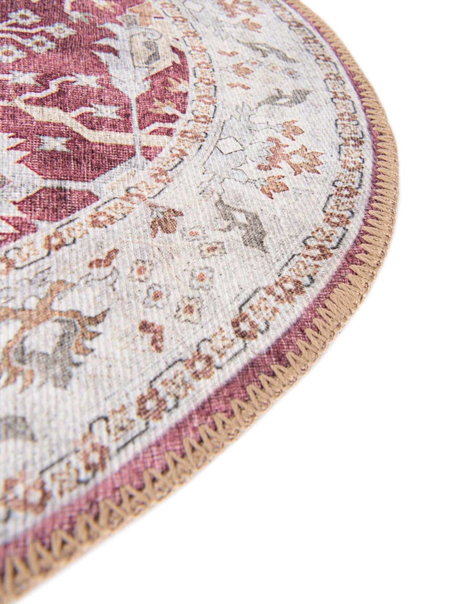 Washable Burgundy Red 2' x 2' Timeless Round Area Rug Easy to Clean Stain Resistant & Durable Traditional Classic Vintage Design Carpet for Sale at Rug Engine