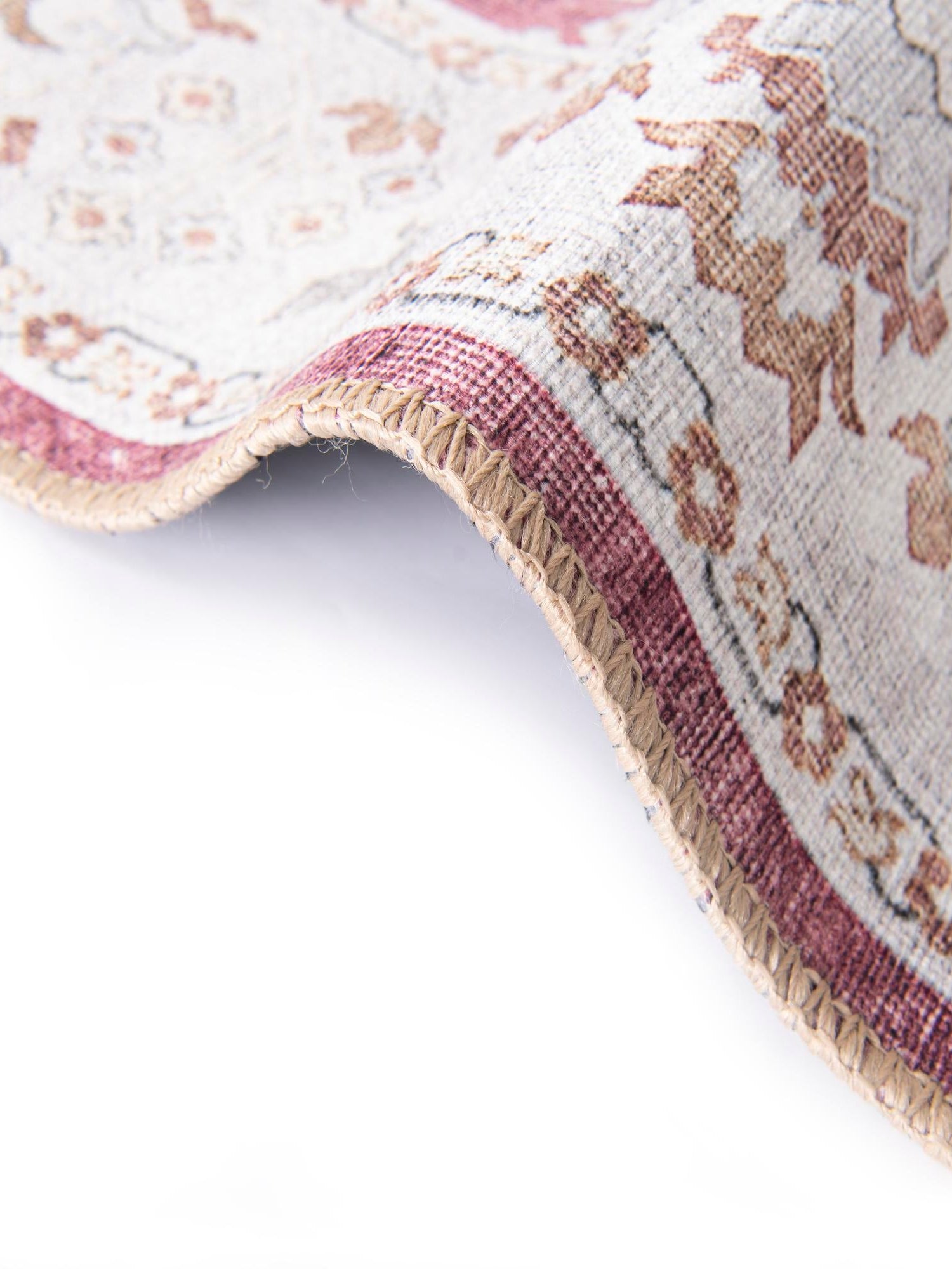 Washable Burgundy Red 5' 1 x 5' 1 Timeless Round Area Rug Easy to Clean Stain Resistant & Durable