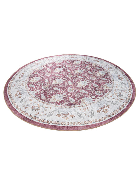 Washable Burgundy Red 7' 10 x 7' 10 Timeless Round Area Rug Easy to Clean Stain Resistant & Durable Traditional Classic Vintage Design Carpet for Sale at Rug Engine