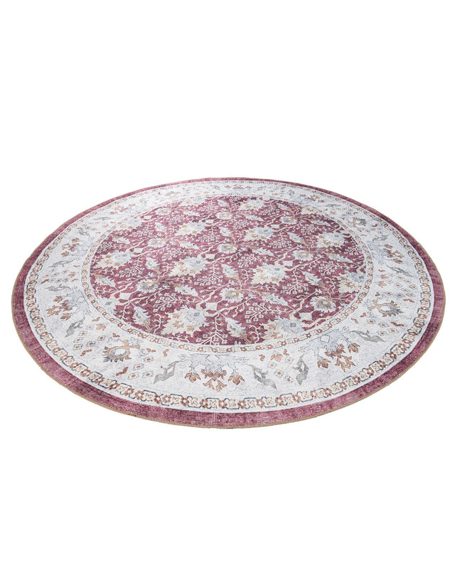 Washable Burgundy Red 7' 10 x 7' 10 Timeless Round Area Rug Easy to Clean Stain Resistant & Durable Traditional Classic Vintage Design Carpet for Sale at Rug Engine