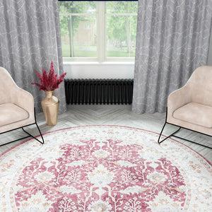 Washable Burgundy Red 7' 10 x 7' 10 Timeless Round Area Rug Easy to Clean Stain Resistant & Durable Traditional Classic Vintage Design Carpet for Sale at Rug Engine