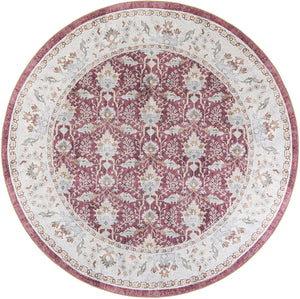 Washable Burgundy Red 7' 10 x 7' 10 Timeless Round Area Rug Easy to Clean Stain Resistant & Durable Traditional Classic Vintage Design Carpet for Sale at Rug Engine