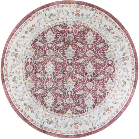 Washable Burgundy Red 7' 10 x 7' 10 Timeless Round Area Rug Easy to Clean Stain Resistant & Durable Traditional Classic Vintage Design Carpet for Sale at Rug Engine