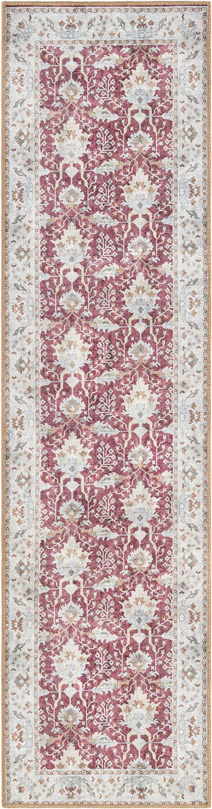 Washable Burgundy Red 2' x 8' Timeless Runner Area Rug Easy to Clean Stain Resistant & Durable Traditional Classic Vintage Design Carpet for Sale at Rug Engine