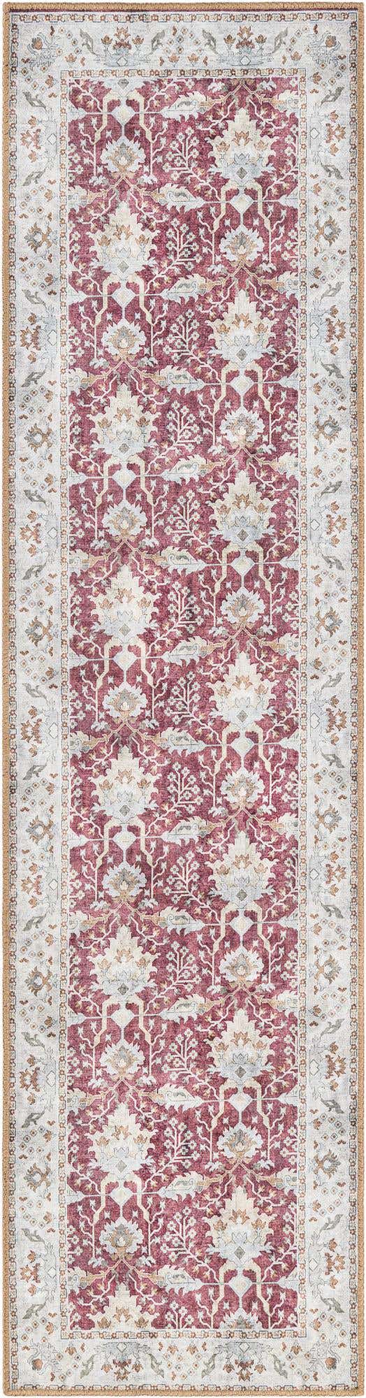 Washable Burgundy Red 2' x 8' Timeless Runner Area Rug Easy to Clean Stain Resistant & Durable Traditional Classic Vintage Design Carpet for Sale at Rug Engine