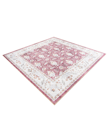 Washable Burgundy Red 7' 10 x 7' 10 Timeless Square Area Rug Easy to Clean Stain Resistant & Durable Traditional Classic Vintage Design Carpet for Sale at Rug Engine