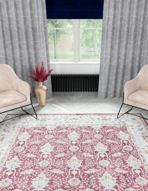 Washable Burgundy Red 7' 10 x 7' 10 Timeless Square Area Rug Easy to Clean Stain Resistant & Durable Traditional Classic Vintage Design Carpet for Sale at Rug Engine