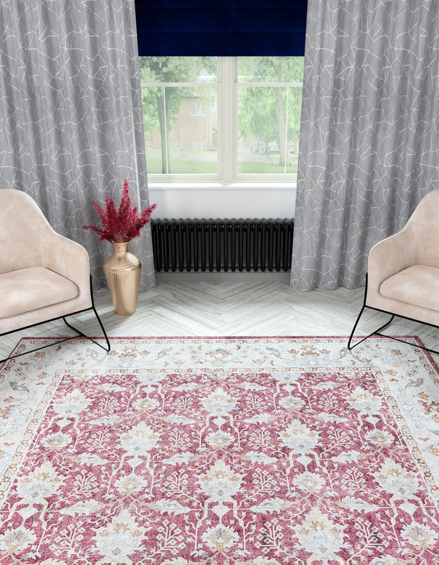 Washable Burgundy Red 7' 10 x 7' 10 Timeless Square Area Rug Easy to Clean Stain Resistant & Durable Traditional Classic Vintage Design Carpet for Sale at Rug Engine