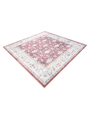 Washable Burgundy Red 7' 10 x 7' 10 Timeless Square Area Rug Easy to Clean Stain Resistant & Durable Traditional Classic Vintage Design Carpet for Sale at Rug Engine