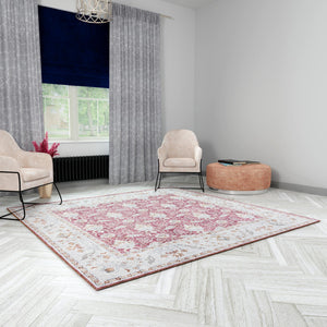 Washable Burgundy Red 7' 10 x 7' 10 Timeless Square Area Rug Easy to Clean Stain Resistant & Durable Traditional Classic Vintage Design Carpet for Sale at Rug Engine