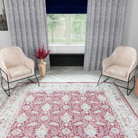 Washable Burgundy Red 7' 10 x 7' 10 Timeless Square Area Rug Easy to Clean Stain Resistant & Durable Traditional Classic Vintage Design Carpet for Sale at Rug Engine