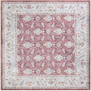 Washable Burgundy Red 7' 10 x 7' 10 Timeless Square Area Rug Easy to Clean Stain Resistant & Durable Traditional Classic Vintage Design Carpet for Sale at Rug Engine