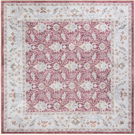Washable Burgundy Red 7' 10 x 7' 10 Timeless Square Area Rug Easy to Clean Stain Resistant & Durable Traditional Classic Vintage Design Carpet for Sale at Rug Engine