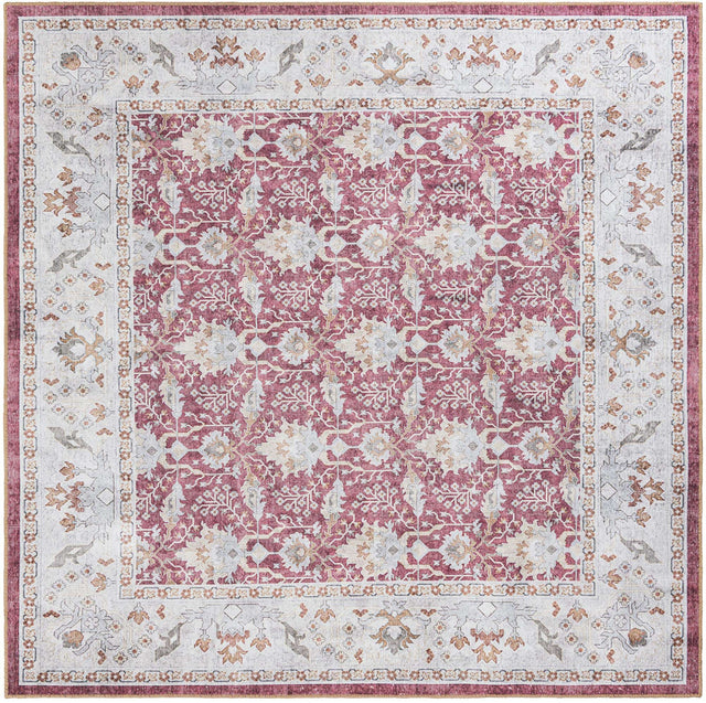 Washable Burgundy Red 7' 10 x 7' 10 Timeless Square Area Rug Easy to Clean Stain Resistant & Durable Traditional Classic Vintage Design Carpet for Sale at Rug Engine