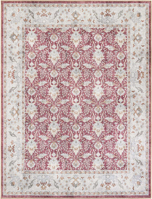 Washable Burgundy Red 7' 10 x 10' Timeless Rectangle Area Rug Easy to Clean Stain Resistant & Durable Traditional Classic Vintage Design Carpet for Sale at Rug Engine