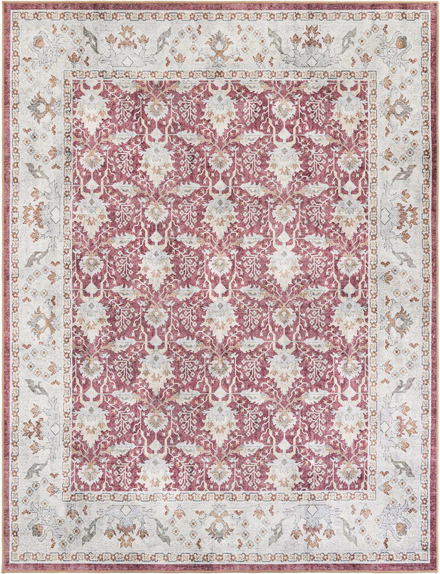 Washable Burgundy Red 7' 10 x 10' Timeless Rectangle Area Rug Easy to Clean Stain Resistant & Durable Traditional Classic Vintage Design Carpet for Sale at Rug Engine