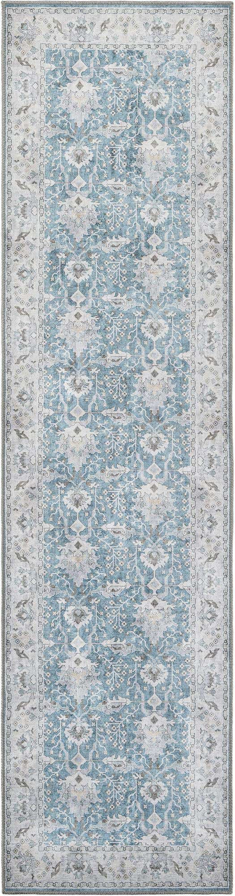 Washable Teal blue 2' 7 x 10' Timeless Runner Area Rug Easy to Clean Stain Resistant & Durable Traditional Classic Vintage Design Carpet for Sale at Rug Engine