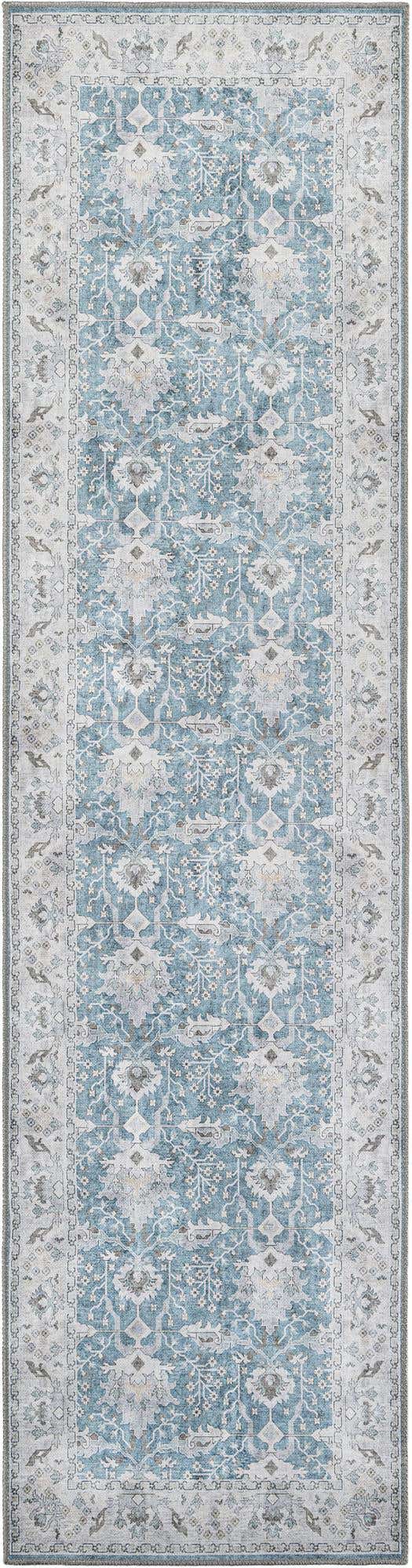 Washable Teal blue 2' 7 x 10' Timeless Runner Area Rug Easy to Clean Stain Resistant & Durable Traditional Classic Vintage Design Carpet for Sale at Rug Engine