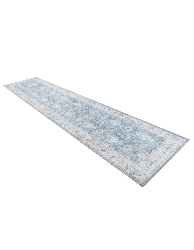 Washable Teal blue 2' 7 x 12' Timeless Runner Area Rug Easy to Clean Stain Resistant & Durable Traditional Classic Vintage Design Carpet for Sale at Rug Engine