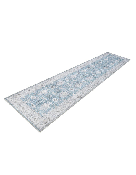 Washable Teal blue 2' 7 x 12' Timeless Runner Area Rug Easy to Clean Stain Resistant & Durable Traditional Classic Vintage Design Carpet for Sale at Rug Engine
