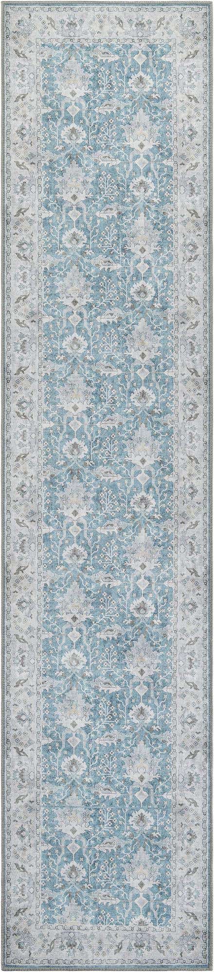 Washable Teal blue 2' 7 x 12' Timeless Runner Area Rug Easy to Clean Stain Resistant & Durable Traditional Classic Vintage Design Carpet for Sale at Rug Engine