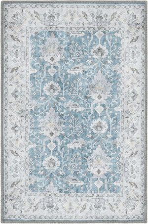 Washable Teal blue 2' x 3' 1 Timeless Rectangle Area Rug Easy to Clean Stain Resistant & Durable Traditional Classic Vintage Design Carpet for Sale at Rug Engine