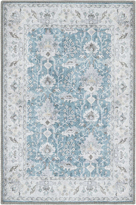 Washable Teal blue 2' x 3' 1 Timeless Rectangle Area Rug Easy to Clean Stain Resistant & Durable Traditional Classic Vintage Design Carpet for Sale at Rug Engine