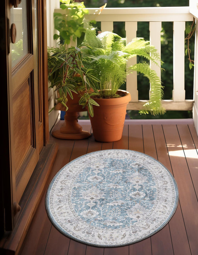 Washable Teal blue 2' x 3' 1 Timeless Oval Area Rug Easy to Clean Stain Resistant & Durable Traditional Classic Vintage Design Carpet for Sale at Rug Engine