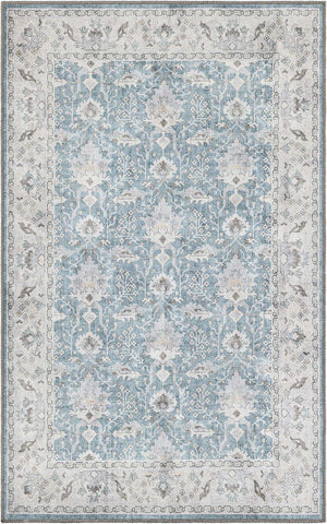 Washable Teal blue 3' 6 x 5' 6 Timeless Rectangle Area Rug Easy to Clean Stain Resistant & Durable Traditional Classic Vintage Design Carpet for Sale at Rug Engine