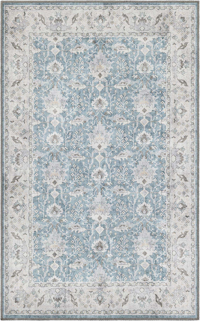Washable Teal blue 3' 6 x 5' 6 Timeless Rectangle Area Rug Easy to Clean Stain Resistant & Durable Traditional Classic Vintage Design Carpet for Sale at Rug Engine