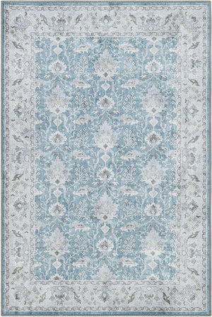 Washable Teal blue 4' 1 x 6' 1 Timeless Rectangle Area Rug Easy to Clean Stain Resistant & Durable Traditional Classic Vintage Design Carpet for Sale at Rug Engine