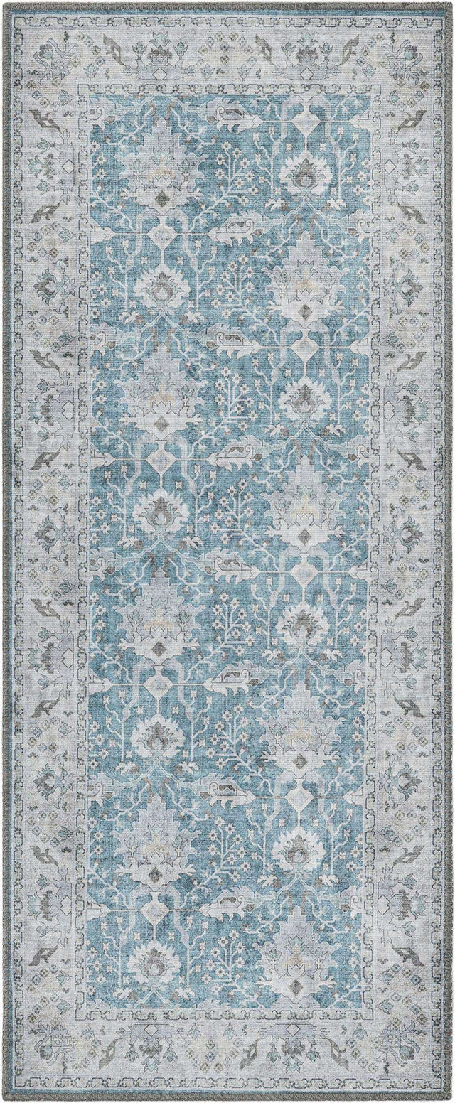Washable Teal blue 2' x 5' 1 Timeless Runner Area Rug Easy to Clean Stain Resistant & Durable Traditional Classic Vintage Design Carpet for Sale at Rug Engine