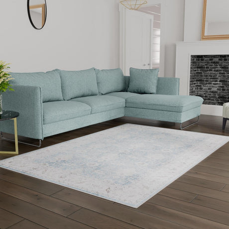 Washable Teal blue 6' 1 x 9' Timeless Rectangle Area Rug Easy to Clean Stain Resistant & Durable Traditional Classic Vintage Design Carpet for Sale at Rug Engine