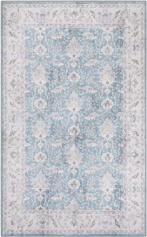 Washable Teal blue 5' 1 x 8' Timeless Rectangle Area Rug Easy to Clean Stain Resistant & Durable Traditional Classic Vintage Design Carpet for Sale at Rug Engine