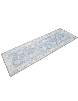 Washable Teal blue 2' x 6' 1 Timeless Runner Area Rug Easy to Clean Stain Resistant & Durable Traditional Classic Vintage Design Carpet for Sale at Rug Engine