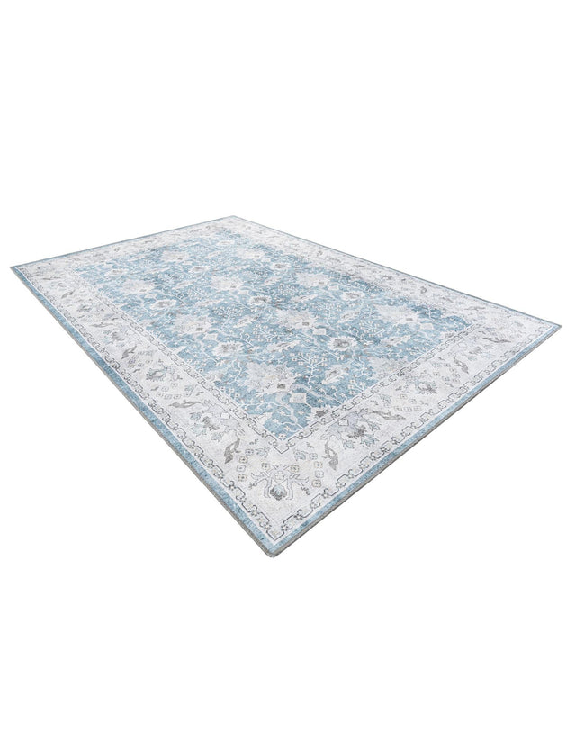 Washable Teal blue 6' 1 x 9' Timeless Rectangle Area Rug Easy to Clean Stain Resistant & Durable Traditional Classic Vintage Design Carpet for Sale at Rug Engine