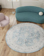 Washable Teal blue 7' 10 x 7' 10 Timeless Round Area Rug Easy to Clean Stain Resistant & Durable Traditional Classic Vintage Design Carpet for Sale at Rug Engine