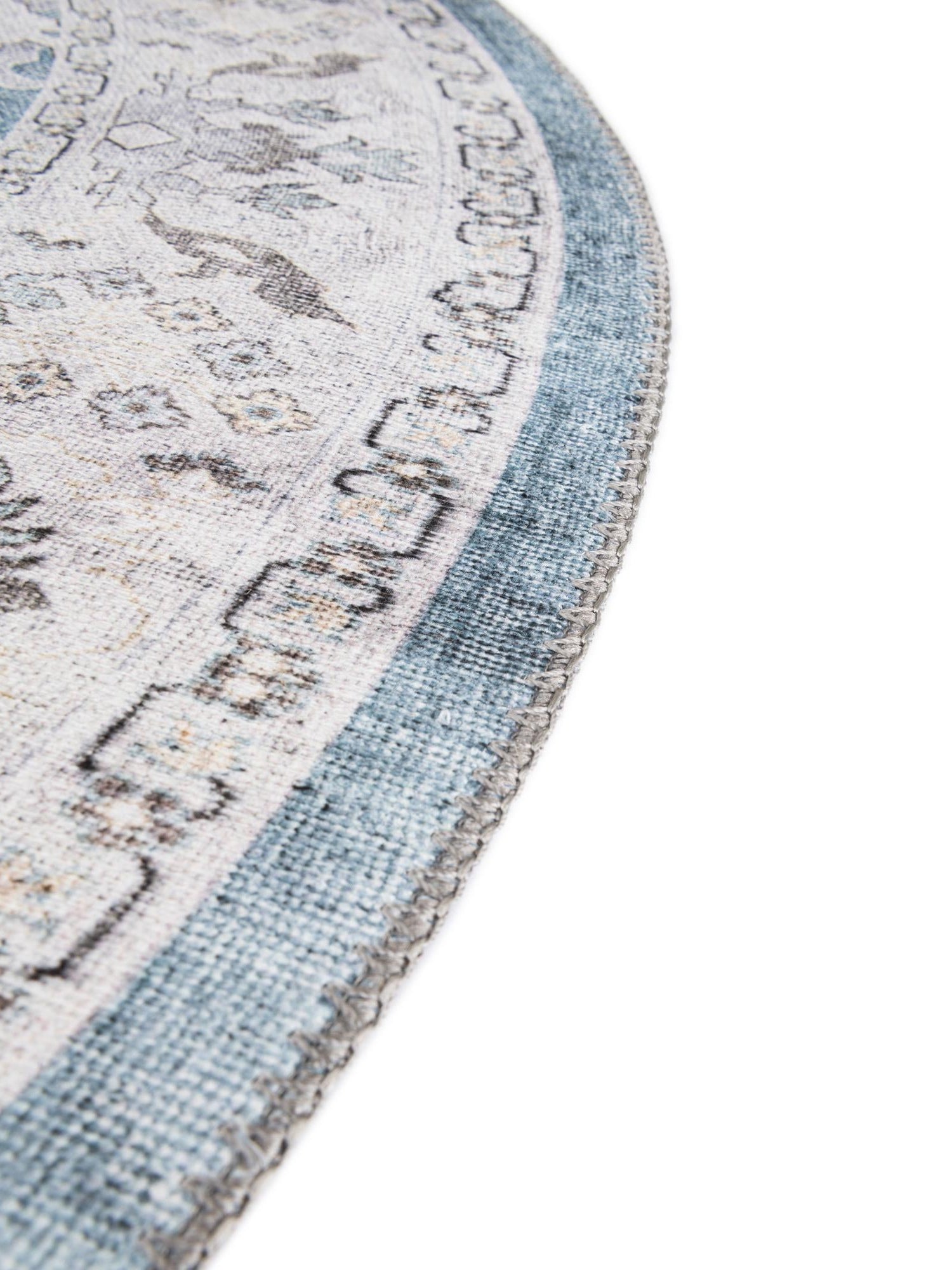Washable Teal blue 5' 1 x 5' 1 Timeless Round Area Rug Easy to Clean Stain Resistant & Durable Traditional Classic Vintage Design Carpet for Sale at Rug Engine