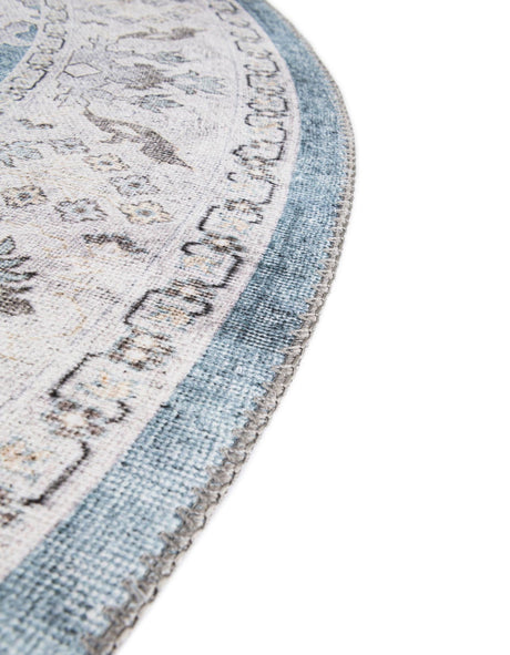 Washable Teal blue 7' 10 x 7' 10 Timeless Round Area Rug Easy to Clean Stain Resistant & Durable Traditional Classic Vintage Design Carpet for Sale at Rug Engine