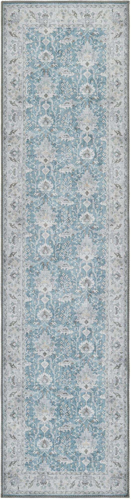 Washable Teal blue 2' x 8' Timeless Runner Area Rug Easy to Clean Stain Resistant & Durable Traditional Classic Vintage Design Carpet for Sale at Rug Engine