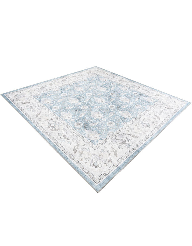 Washable Teal blue 7' 10 x 7' 10 Timeless Square Area Rug Easy to Clean Stain Resistant & Durable Traditional Classic Vintage Design Carpet for Sale at Rug Engine