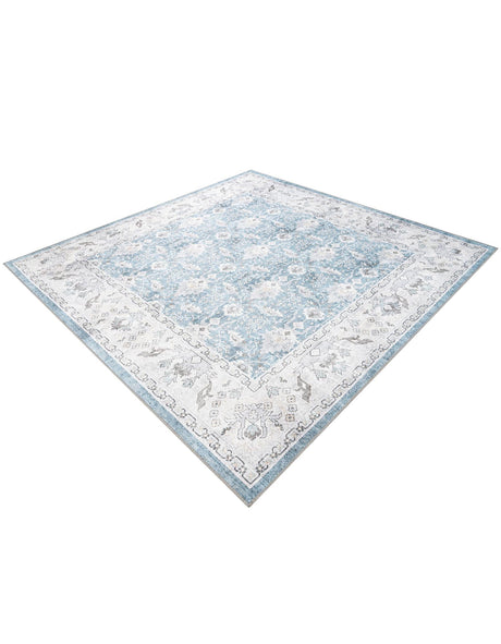 Washable Teal blue 7' 10 x 7' 10 Timeless Square Area Rug Easy to Clean Stain Resistant & Durable Traditional Classic Vintage Design Carpet for Sale at Rug Engine