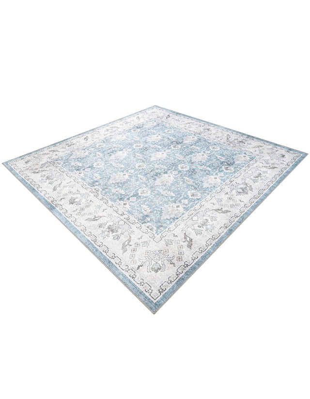 Washable Teal blue 7' 10 x 7' 10 Timeless Square Area Rug Easy to Clean Stain Resistant & Durable Traditional Classic Vintage Design Carpet for Sale at Rug Engine