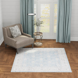Washable Teal blue 7' 10 x 7' 10 Timeless Square Area Rug Easy to Clean Stain Resistant & Durable Traditional Classic Vintage Design Carpet for Sale at Rug Engine