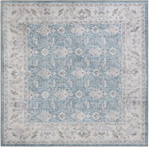 Washable Teal blue 7' 10 x 7' 10 Timeless Square Area Rug Easy to Clean Stain Resistant & Durable Traditional Classic Vintage Design Carpet for Sale at Rug Engine
