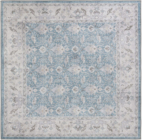 Washable Teal blue 7' 10 x 7' 10 Timeless Square Area Rug Easy to Clean Stain Resistant & Durable Traditional Classic Vintage Design Carpet for Sale at Rug Engine