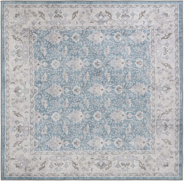 Washable Teal blue 7' 10 x 7' 10 Timeless Square Area Rug Easy to Clean Stain Resistant & Durable Traditional Classic Vintage Design Carpet for Sale at Rug Engine