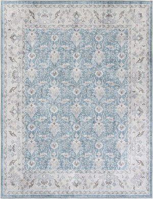 Washable Teal blue 7' 10 x 10' Timeless Rectangle Area Rug Easy to Clean Stain Resistant & Durable Traditional Classic Vintage Design Carpet for Sale at Rug Engine