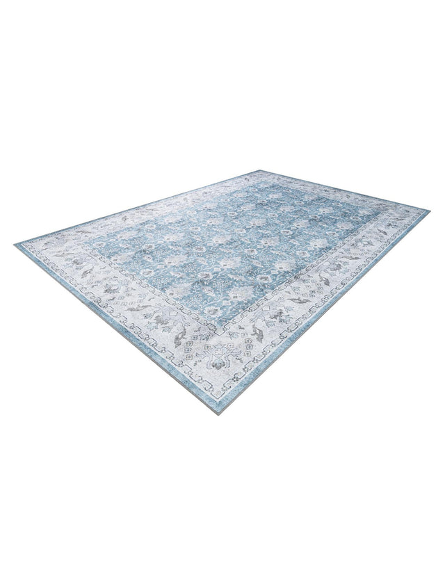 Washable Teal blue 8' 4 x 12' Timeless Rectangle Area Rug Easy to Clean Stain Resistant & Durable Traditional Classic Vintage Design Carpet for Sale at Rug Engine